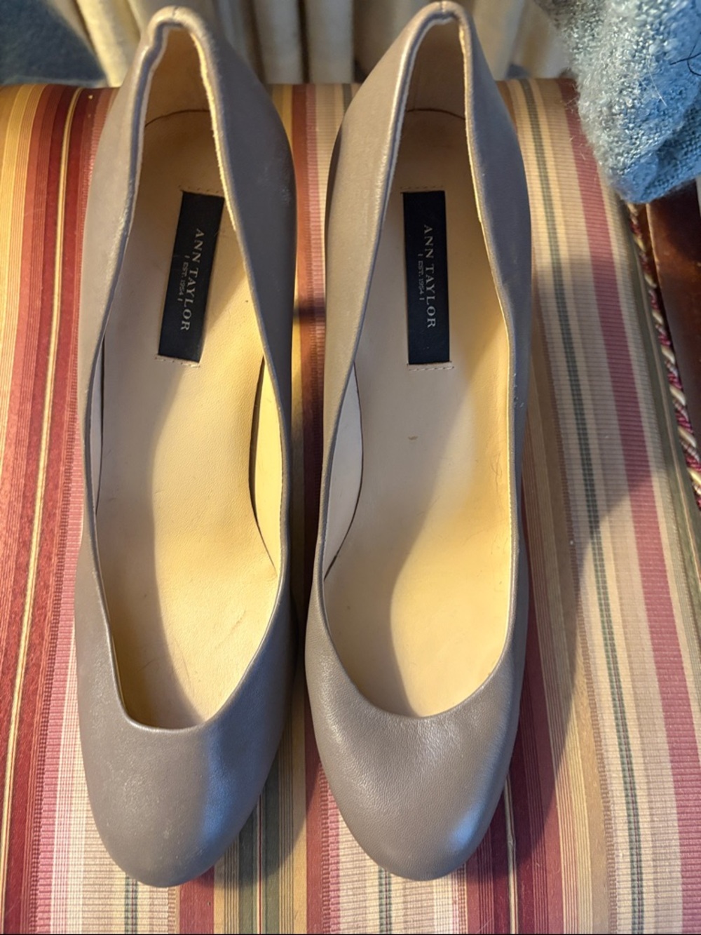 Ann Taylor Taupe Leather Round-Toe Pumps